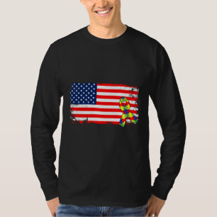 Amerikaanse vlag Ribbon Autism Month Ribbon Puzzle T-shirt