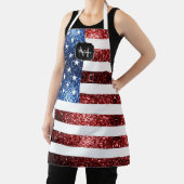 Amerikaanse vlag rode blauwe muggen monogram schort (Insitu)