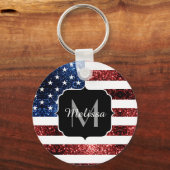Amerikaanse vlag rode blauwe muggen monogram sleutelhanger (Voorkant)