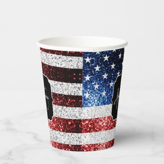Amerikaanse vlag rode witte blauwe sparken glitter papieren bekers (Rechts)