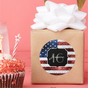 Amerikaanse vlag rode witte blauwe sparken glitter ronde sticker