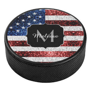Amerikaanse vlag rode witte spinkelaar hockey puck