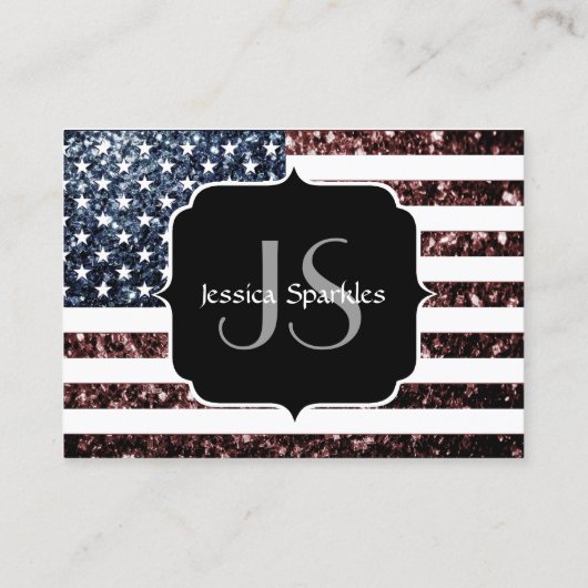 Amerikaanse vlag rood blauw glinstering Monogram Visitekaartje (Achterkant)