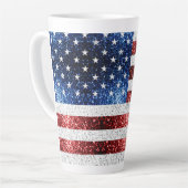 Amerikaanse vlag rood wit blauw sprankelt glitters latte mok (Linkerhoek)