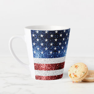 Amerikaanse vlag rood wit blauw sprankelt glitters latte mok