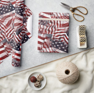 Amerikaanse Vlag Rood Wit Blauw Strepen Sterren Pa Cadeaupapier