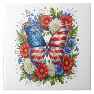Amerikaanse Vlag Rood Wit Blauw Vlinder Bloem Tegeltje