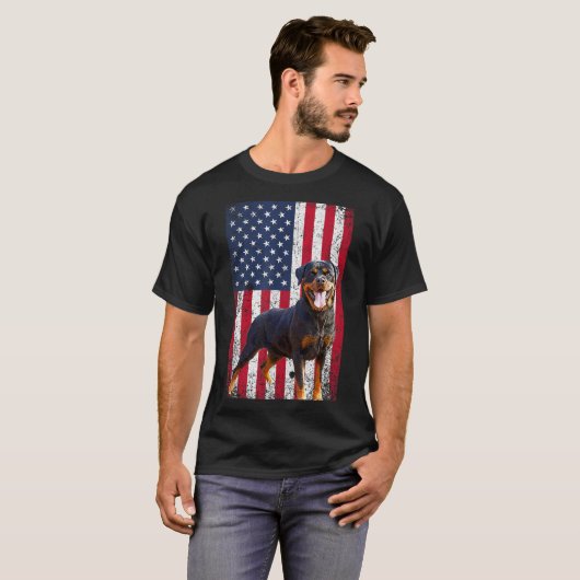 Amerikaanse vlag Rottweiler Hondenliefhebber Funny T-shirt (Voorkant volledig)