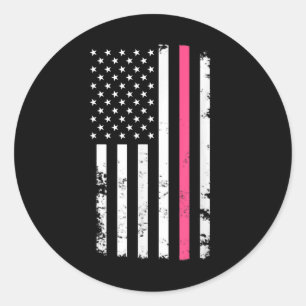 Amerikaanse vlag roze lijn voor borstkanker ronde sticker