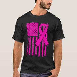 Amerikaanse vlag roze lintstof borstkanker t-shirt