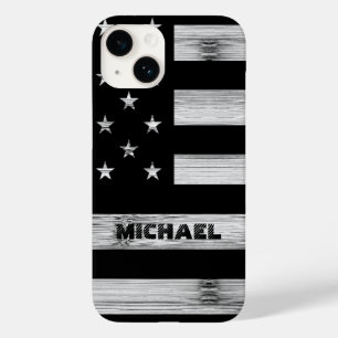 Amerikaanse vlag Rustic Wood Black White Monogram Case-Mate iPhone 14 Hoesje