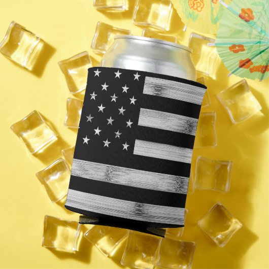 Amerikaanse vlag Rustic Wood Black White Patriotic Blikjeskoeler (Insitu Zomer)