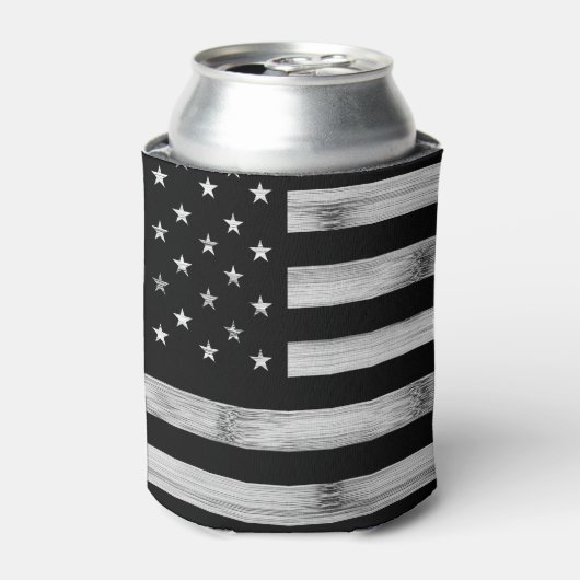 Amerikaanse vlag Rustic Wood Black White Patriotic Blikjeskoeler (Blikje Voorkant)