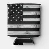 Amerikaanse vlag Rustic Wood Black White Patriotic Blikjeskoeler (Voorkant)