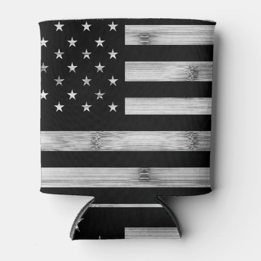 Amerikaanse vlag Rustic Wood Black White Patriotic Blikjeskoeler (Voorkant)