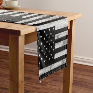Amerikaanse vlag Rustic Wood Black White Patriotic Korte Tafelloper