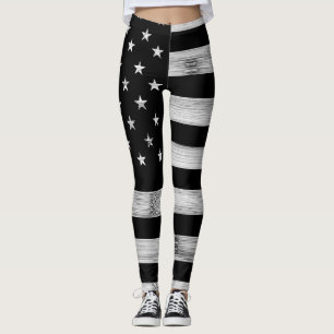 Amerikaanse vlag Rustic Wood Black White Patriotic Leggings