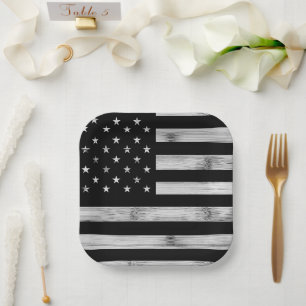 Amerikaanse vlag Rustic Wood Black White Patriotic Papieren Bordje
