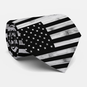 Amerikaanse vlag Rustic Wood Black White Patriotic Stropdas