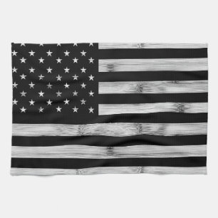Amerikaanse vlag Rustic Wood Black White Patriotic Theedoek