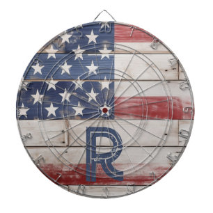 Amerikaanse vlag rustiek rood wit blauw monogram dartbord