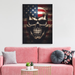 Amerikaanse Vlag Schedel Canvas Afdruk