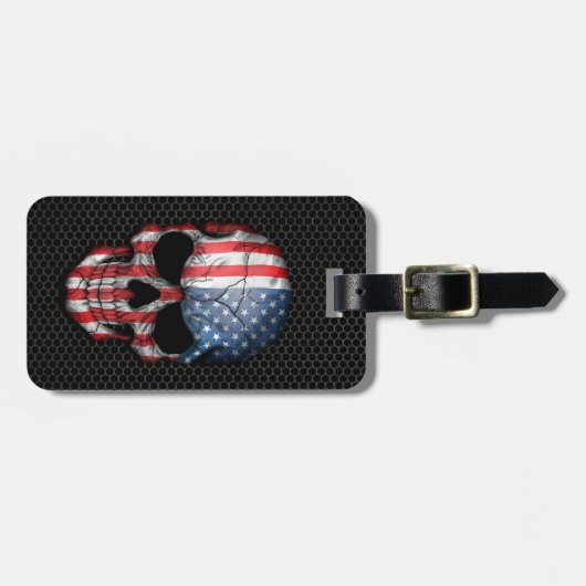 Amerikaanse vlag schedel op staal bagagelabel (Voorkant horizontaal)