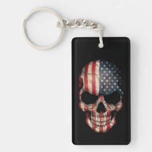 Amerikaanse vlag schedel op zwart sleutelhanger