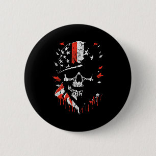 Amerikaanse Vlag Schedel Soldaat Patriottisch Mili Ronde Button 5,7 Cm