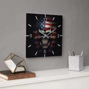 Amerikaanse Vlag Schedel Vierkante Klok