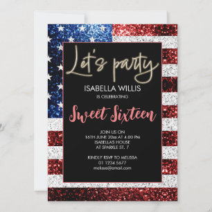 Amerikaanse vlag schittert Sweet 16 Birthday Lets- Kaart