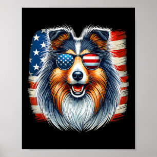 Amerikaanse vlag Shetland Sheepdog Sheltie 4e van Poster