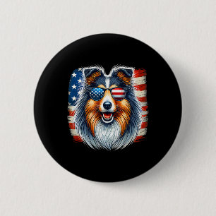 Amerikaanse vlag Shetland Sheepdog Sheltie 4e van Ronde Button 5,7 Cm