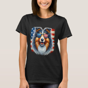 Amerikaanse vlag Shetland Sheepdog Sheltie 4e van T-shirt