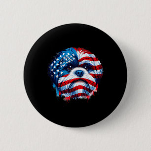 Amerikaanse vlag Shih Tzu 4 juli Patriottische Shi Ronde Button 5,7 Cm