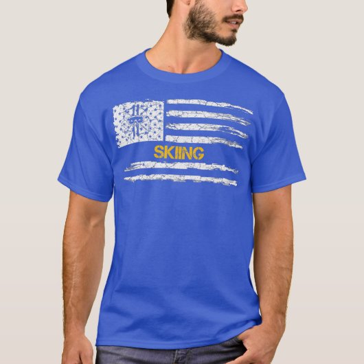 Amerikaanse Vlag Skiing Player Skier T-shirt (Voorkant)