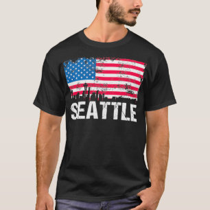 Amerikaanse vlag Skyline Seattle Wash T-shirt