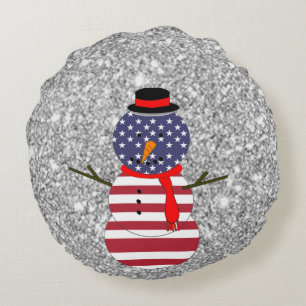 Amerikaanse vlag Snowman Christmas Sierkussen Rond Kussen