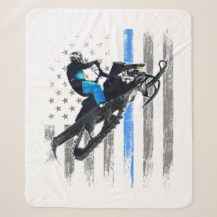 Amerikaanse vlag Snowmobile Shirt Mannen Snowmobil Sherpa Deken