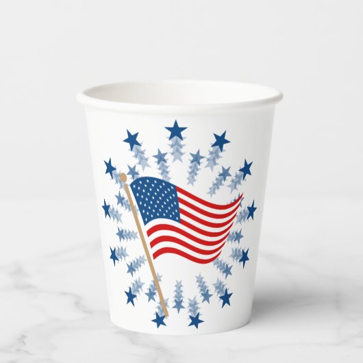 Amerikaanse vlag Starburst Vuurwerk 4 juli Papieren Bekers (Voorkant)