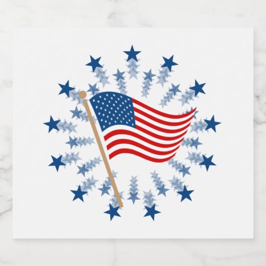 Amerikaanse vlag Starburst Vuurwerk 4 juli Sparkling Wijnetiket (Enkel label)
