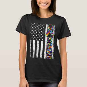 Amerikaanse vlag Stepdad Autism Awareness Fam T-shirt