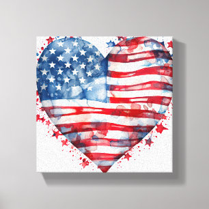 Amerikaanse vlag sterren strepen hart patriottisch canvas afdruk