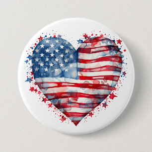 Amerikaanse vlag sterren strepen hart patriottisch ronde button 7,6 cm