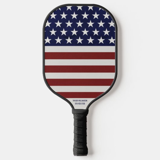Amerikaanse vlag sterren, strepje je eigen tekst pickleball paddle (Voorkant)