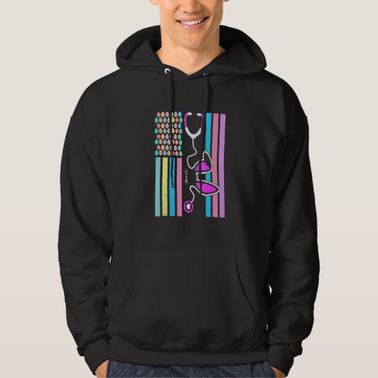 Amerikaanse vlag Stethoscoop Bunny Nurse Doctor Hoodie (Voorkant)