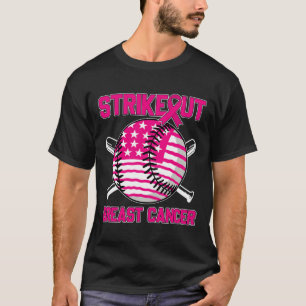 Amerikaanse vlag Strikeout Borstkanker Baseball T- T-shirt