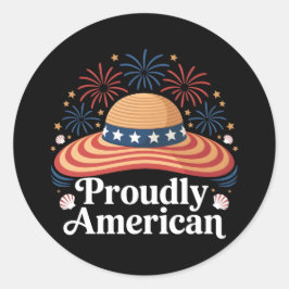 Amerikaanse vlag Sunhat - Trots Amerikaans Ronde Sticker