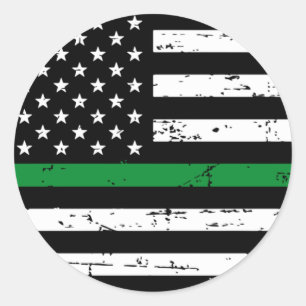 Amerikaanse vlag Thin Green Line Ronde Sticker