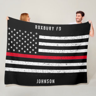 Amerikaanse vlag Thin Red Line Distance Name (Hand Fleece Deken